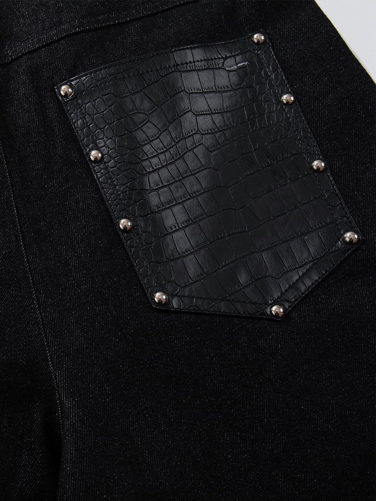 Croc Embossed Pocket Rivet Wide Leg Denim Jeans - Image 4