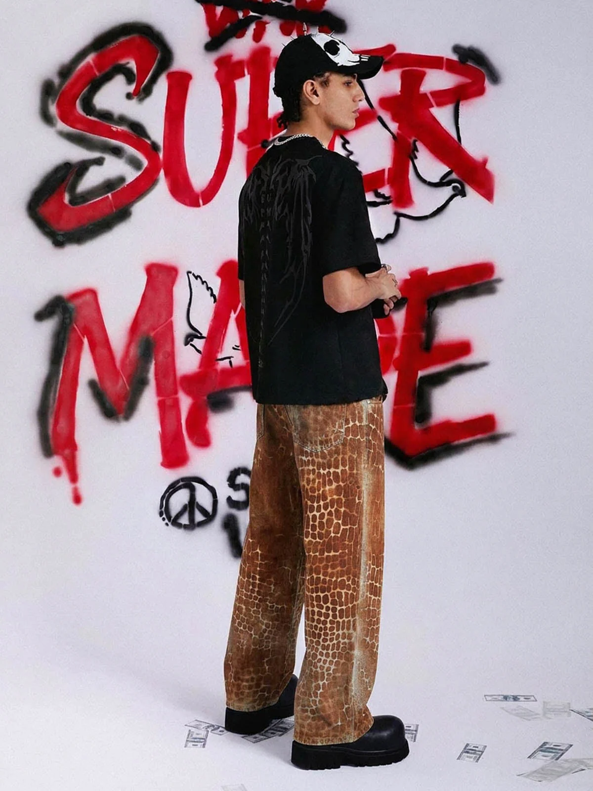Croc Texture Washed Wide Leg Jeans - Image 4