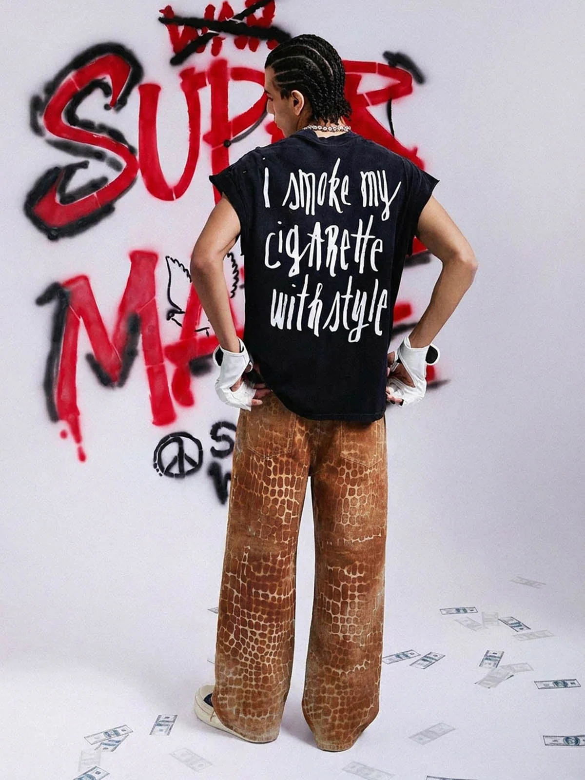 Croc Texture Washed Wide Leg Jeans - Image 5