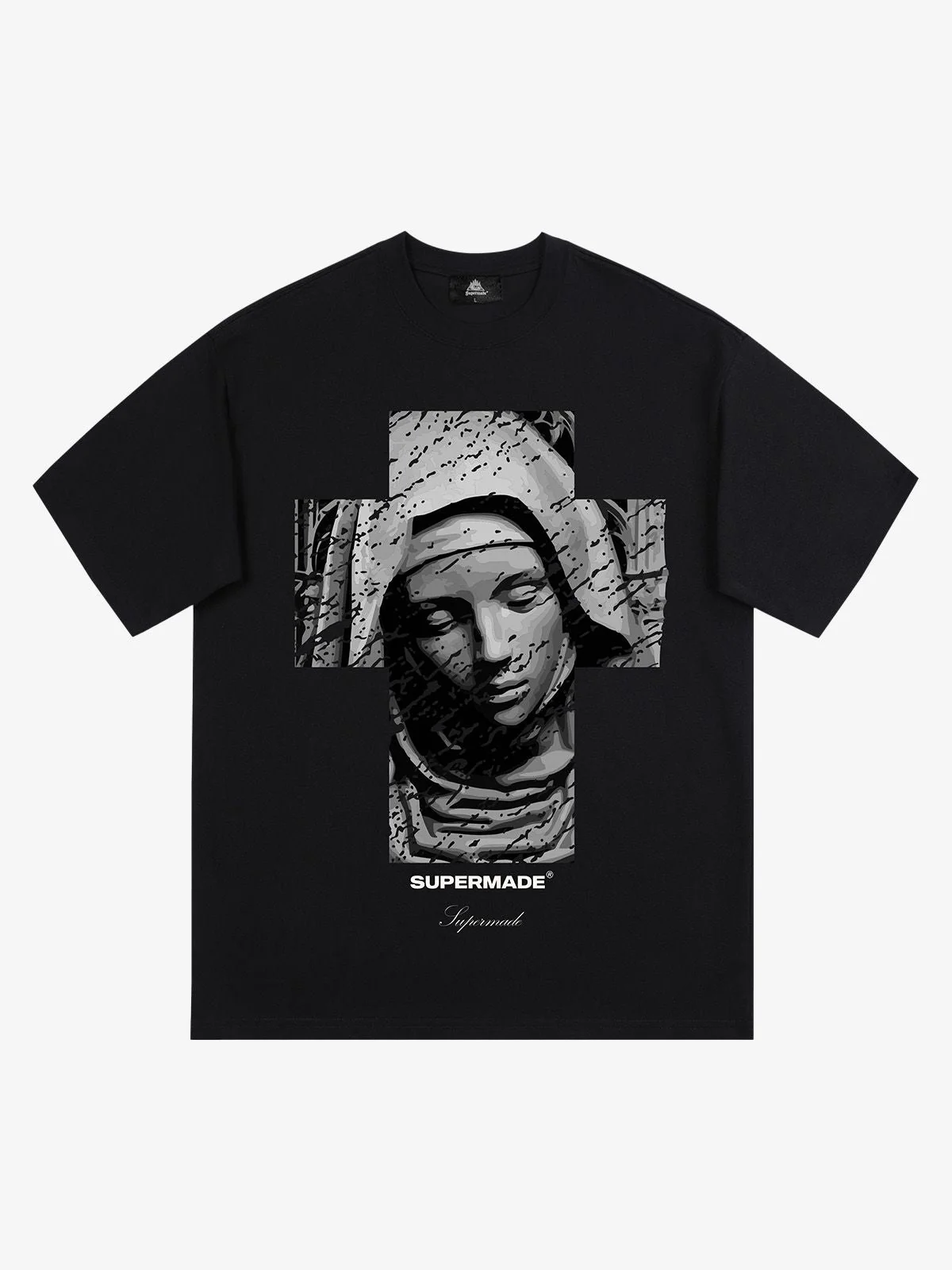 Original Retro Virgin Mary Mottled Cross Print T-Shirt - Image 11