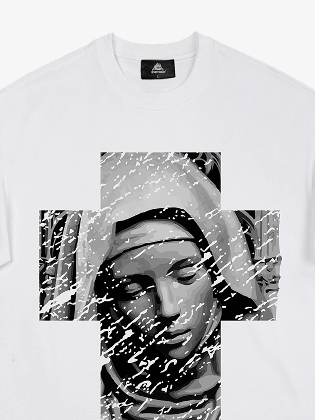 Original Retro Virgin Mary Mottled Cross Print T-Shirt - Image 7