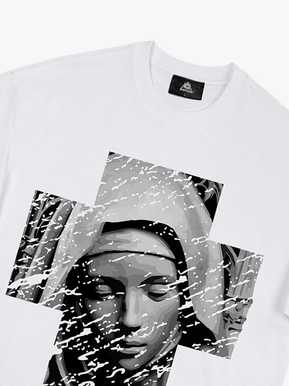 Original Retro Virgin Mary Mottled Cross Print T-Shirt - Image 9