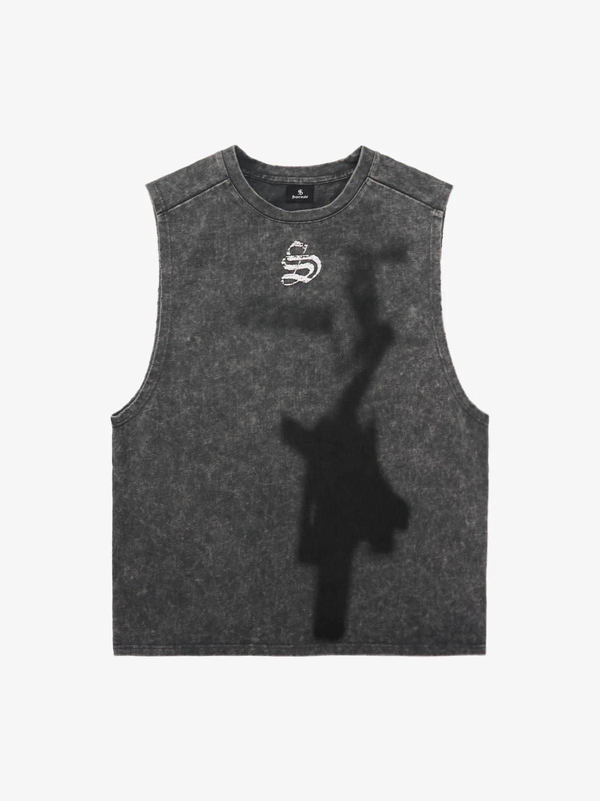 Cross-Print Distressed Washed Vest