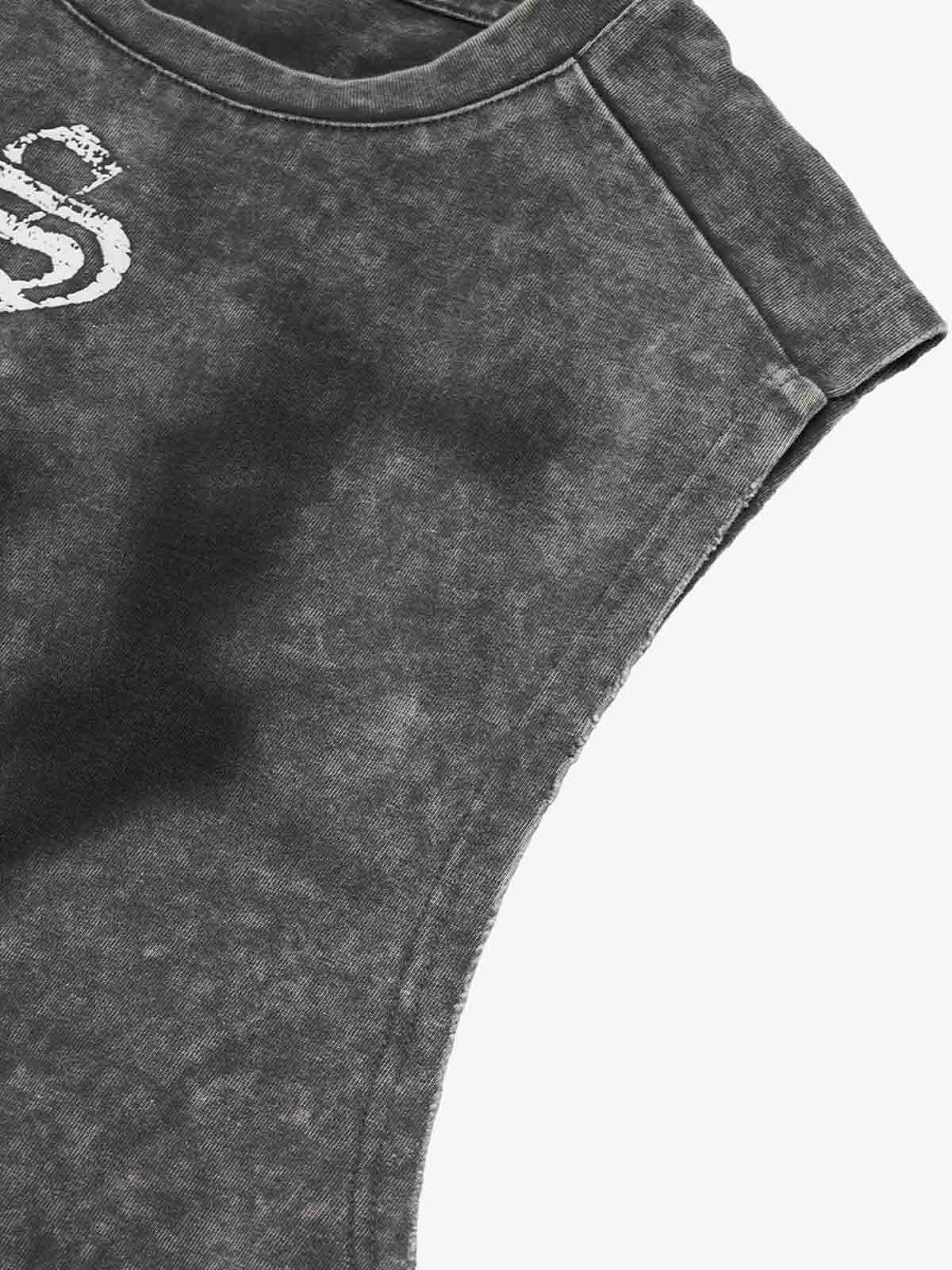 Cross-Print Distressed Washed Vest - Image 18