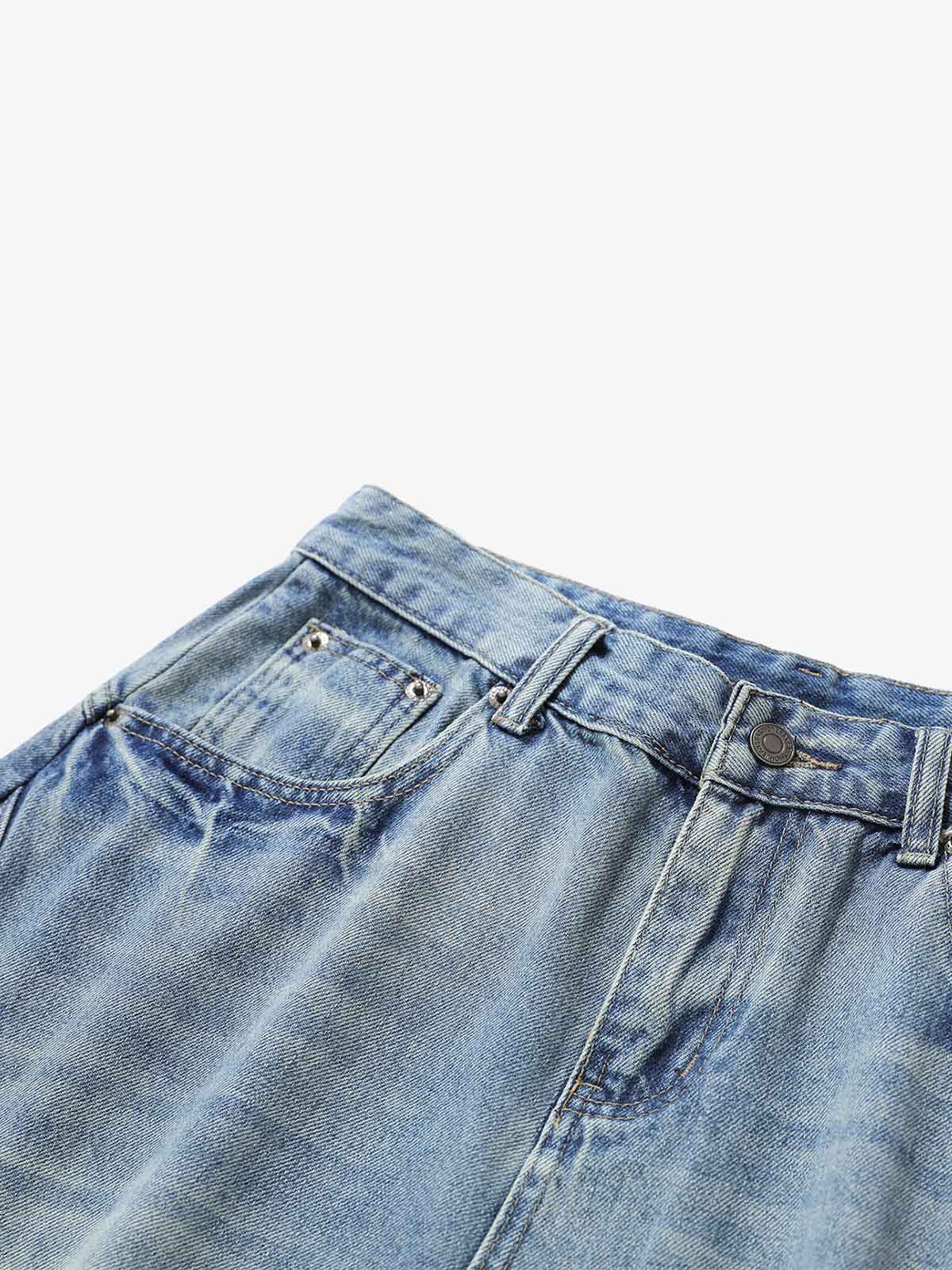 Curved Silhouette 3D Paneled Denim Shorts - Image 7