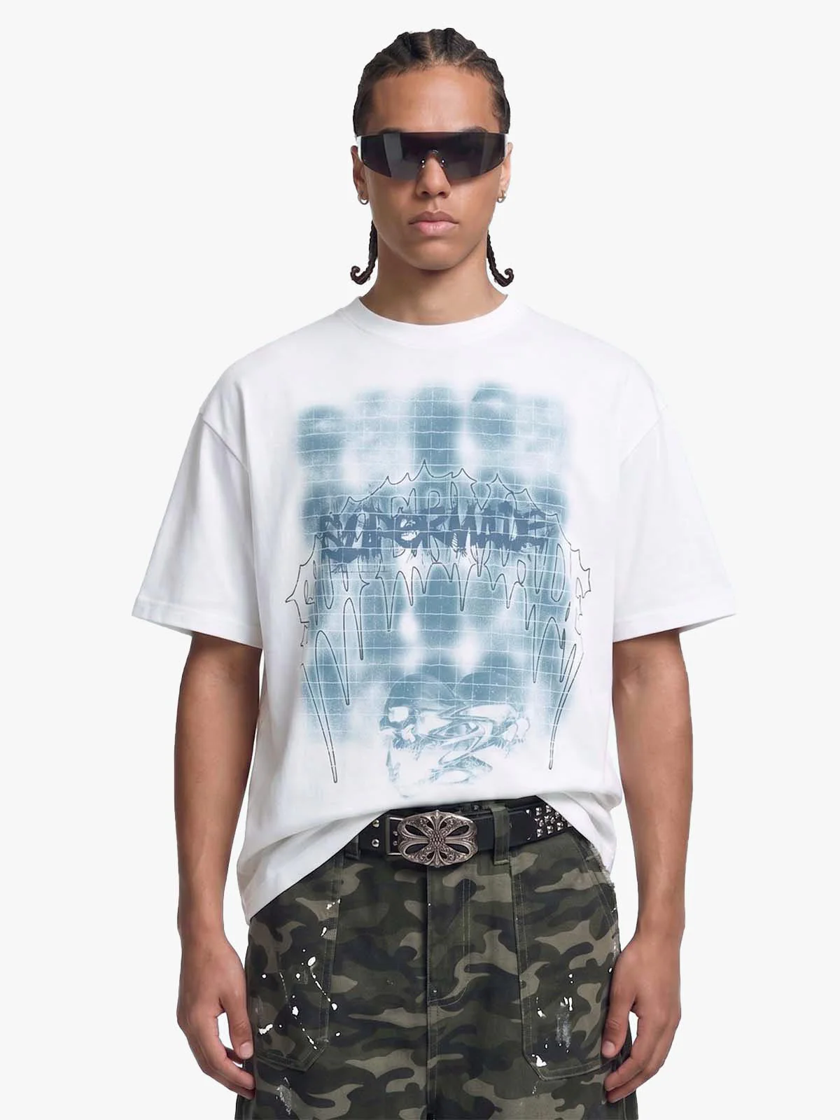 Dark Grid Skull Graphic T-Shirt