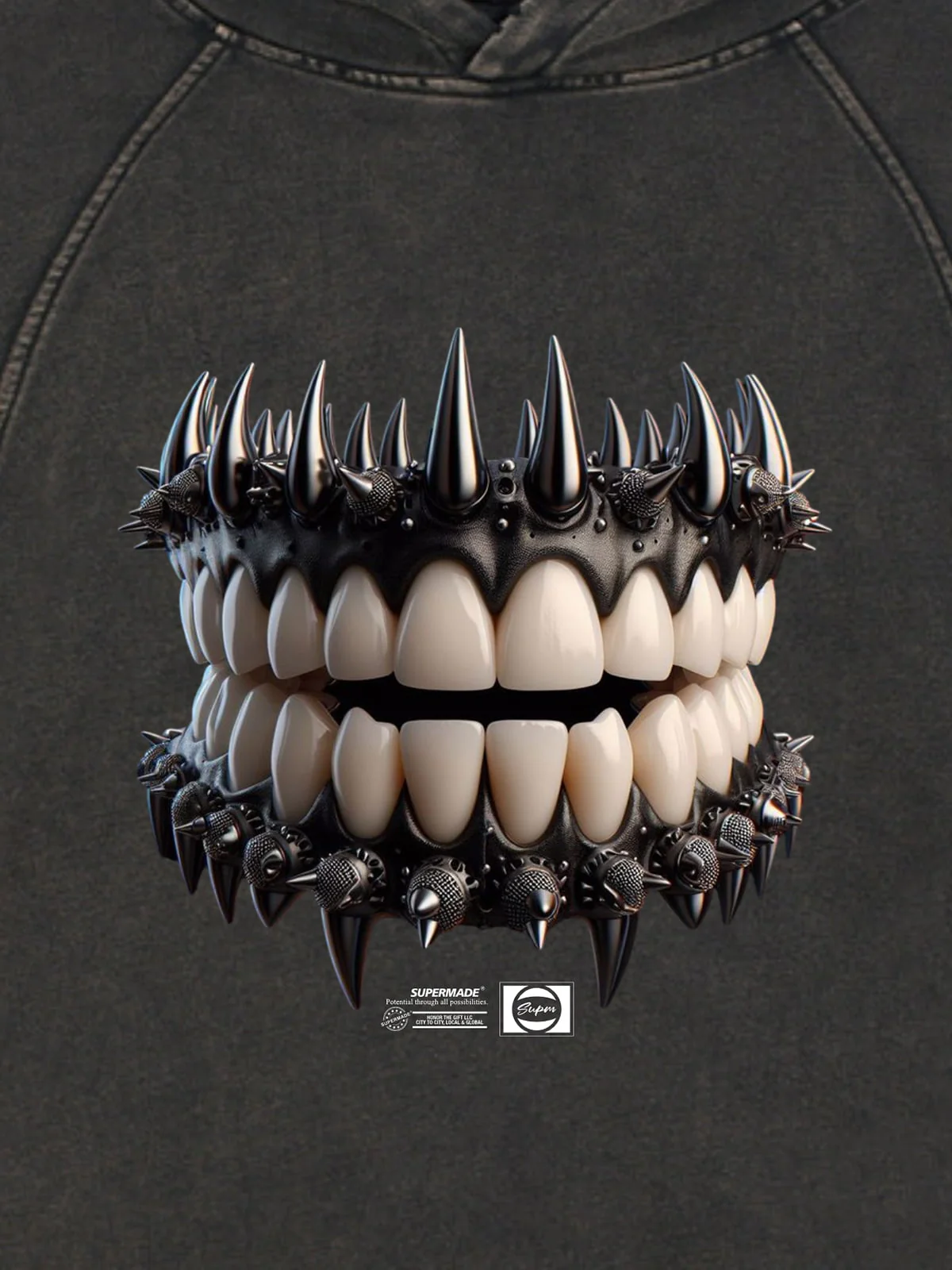 Dark Monster Teeth Graphic Cropped Hoodie - Image 11
