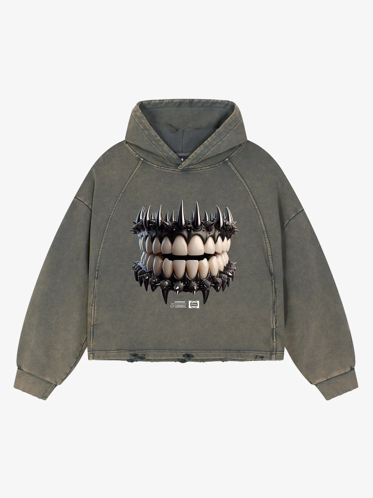 Dark Monster Teeth Graphic Cropped Hoodie - Image 2