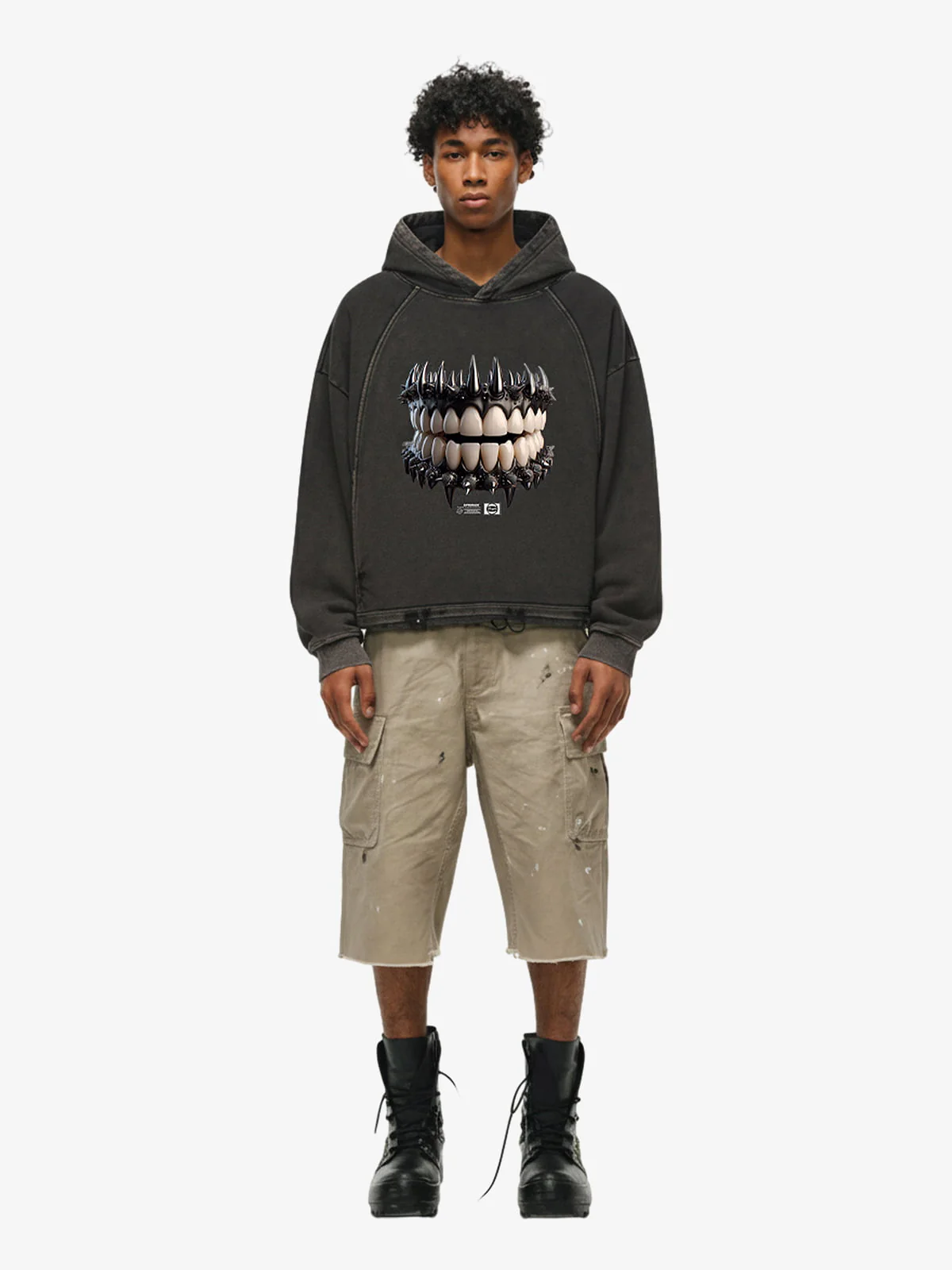 Dark Monster Teeth Graphic Cropped Hoodie - Image 3