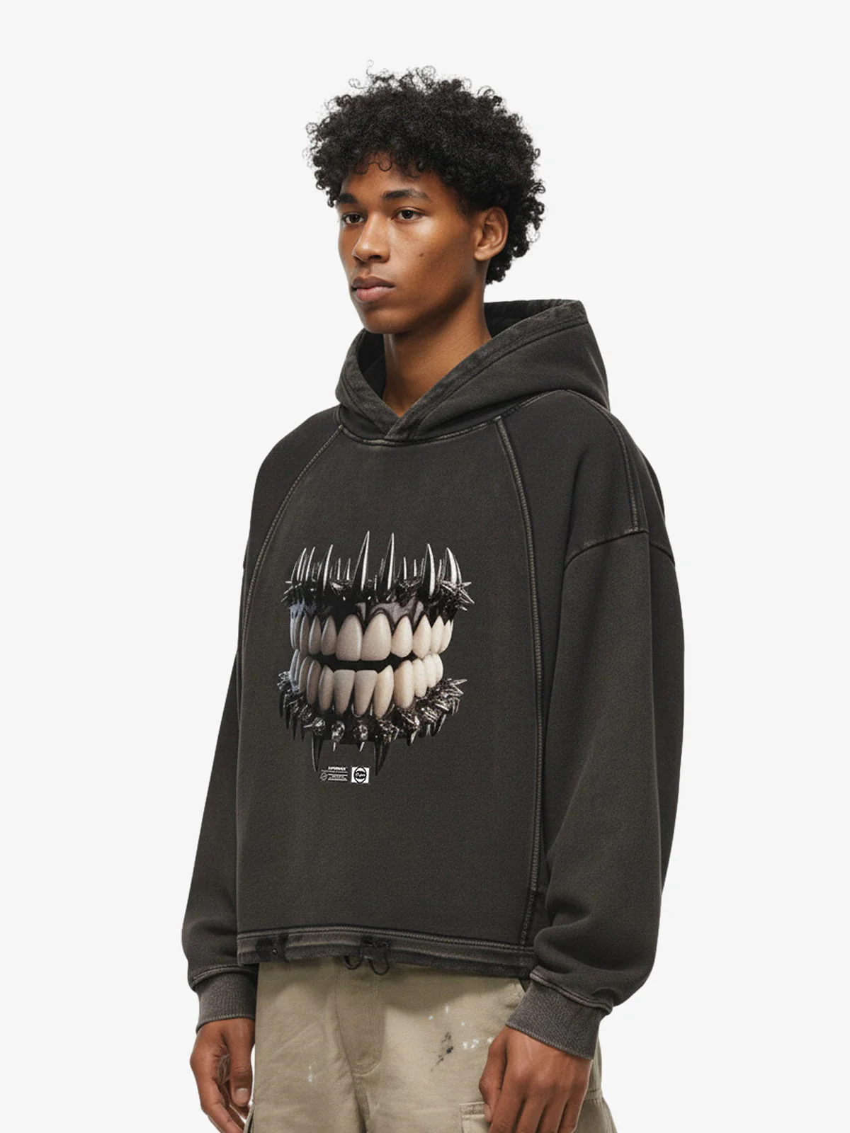 Dark Monster Teeth Graphic Cropped Hoodie - Image 4