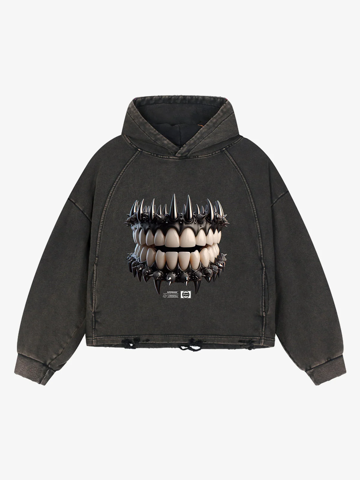 Dark Monster Teeth Graphic Cropped Hoodie - Image 8
