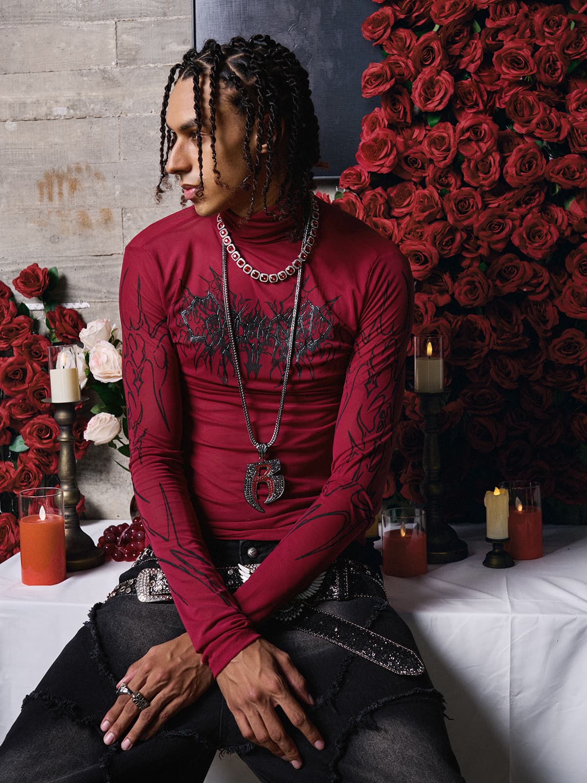 Dark Style Printed Slim Mesh Long Sleeves T-Shirt - Image 4