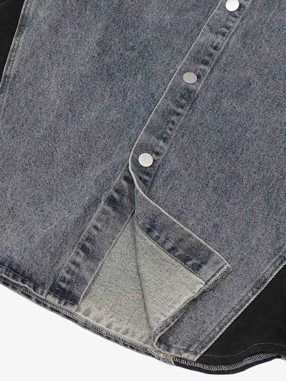 Deconstructed Patchwork Short-Sleeve Cropped Denim Set - Image 11