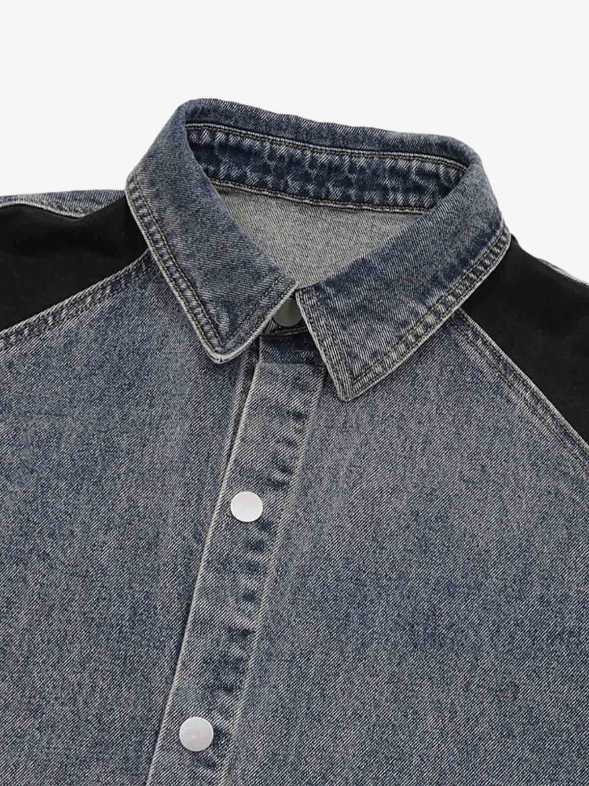 Deconstructed Patchwork Short-Sleeve Cropped Denim Set - Image 12