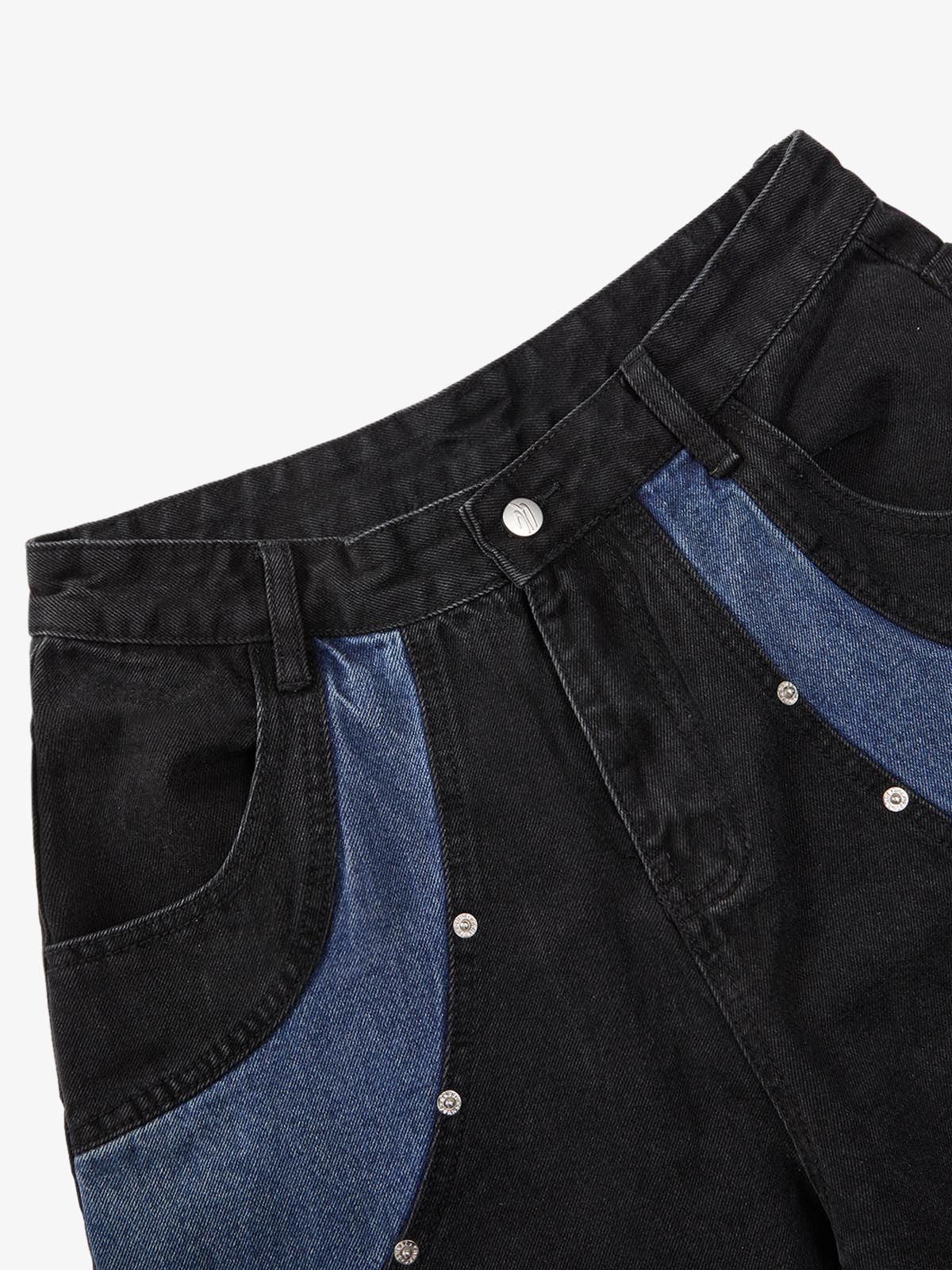 Deconstructed Patchwork Short-Sleeve Cropped Denim Set - Image 14