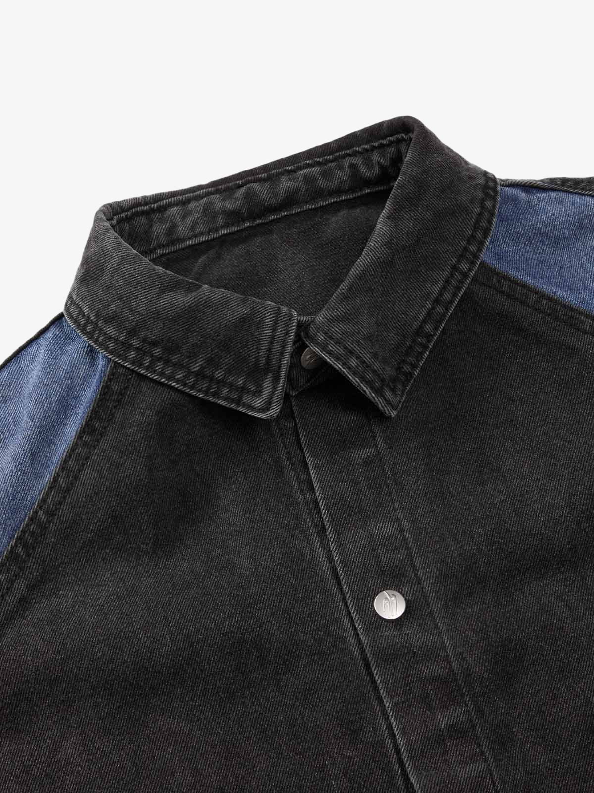 Deconstructed Patchwork Short-Sleeve Cropped Denim Set - Image 15