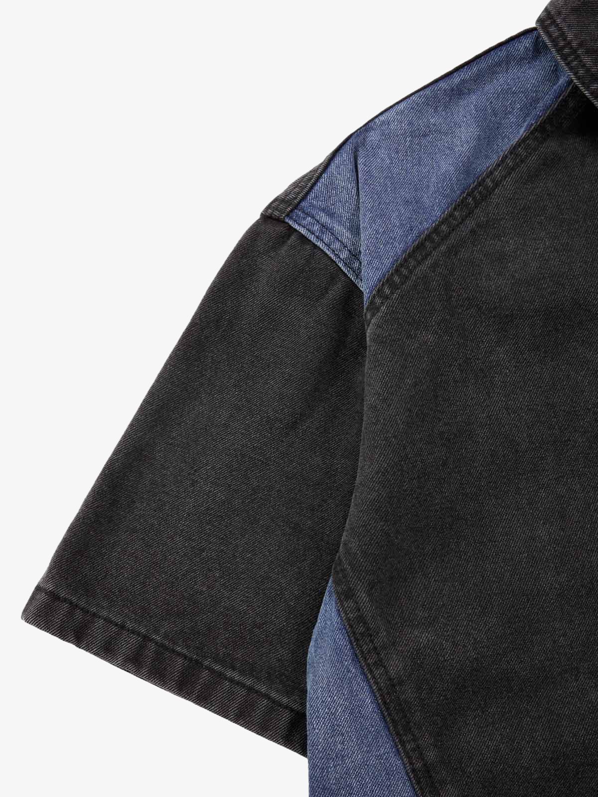 Deconstructed Patchwork Short-Sleeve Cropped Denim Set - Image 17