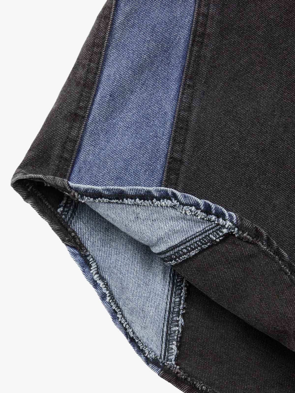 Deconstructed Patchwork Short-Sleeve Cropped Denim Set - Image 18