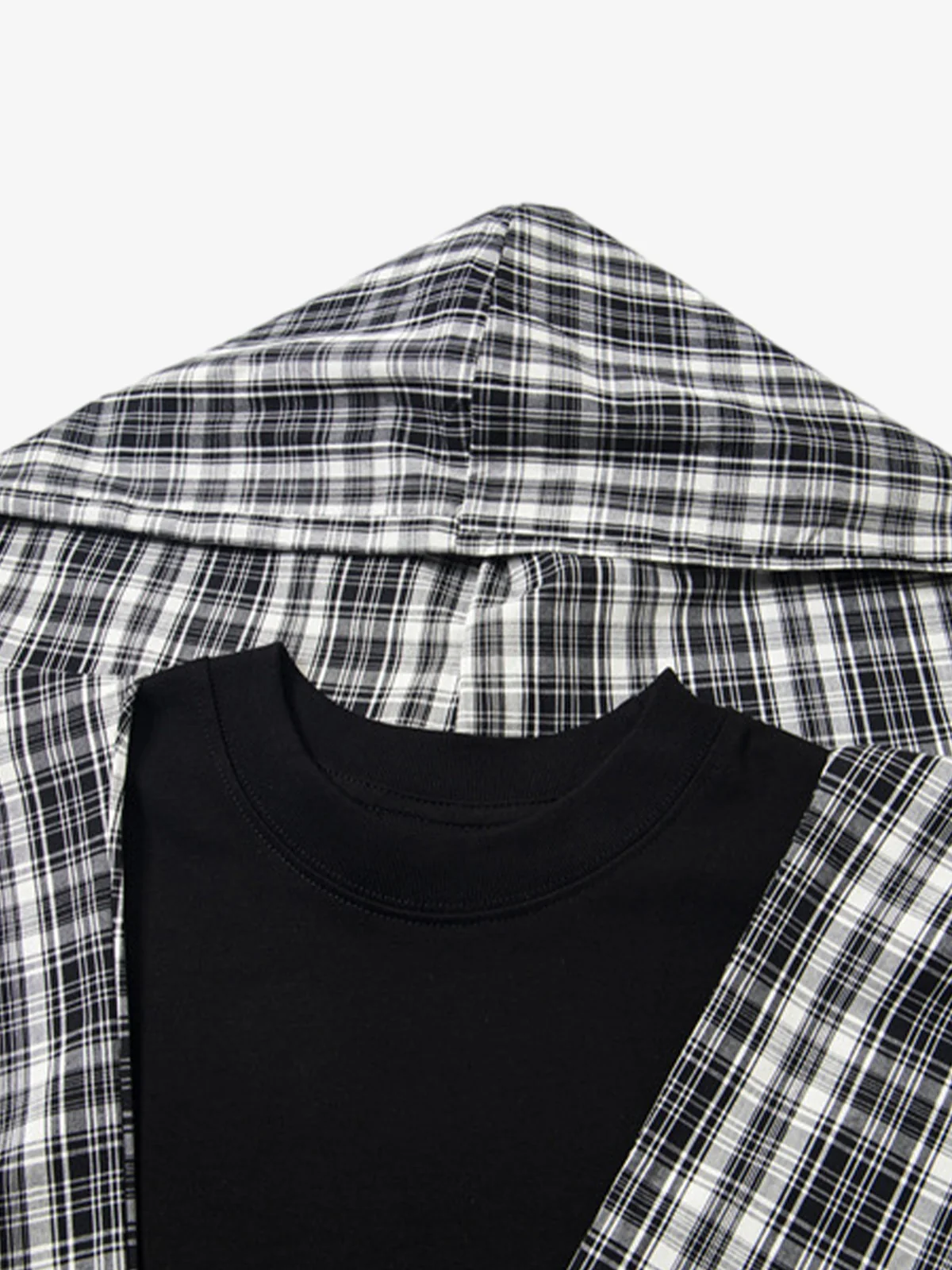 Jersey Knit Detachable Badge Hooded Plaid Cape T-Shirt - Image 10