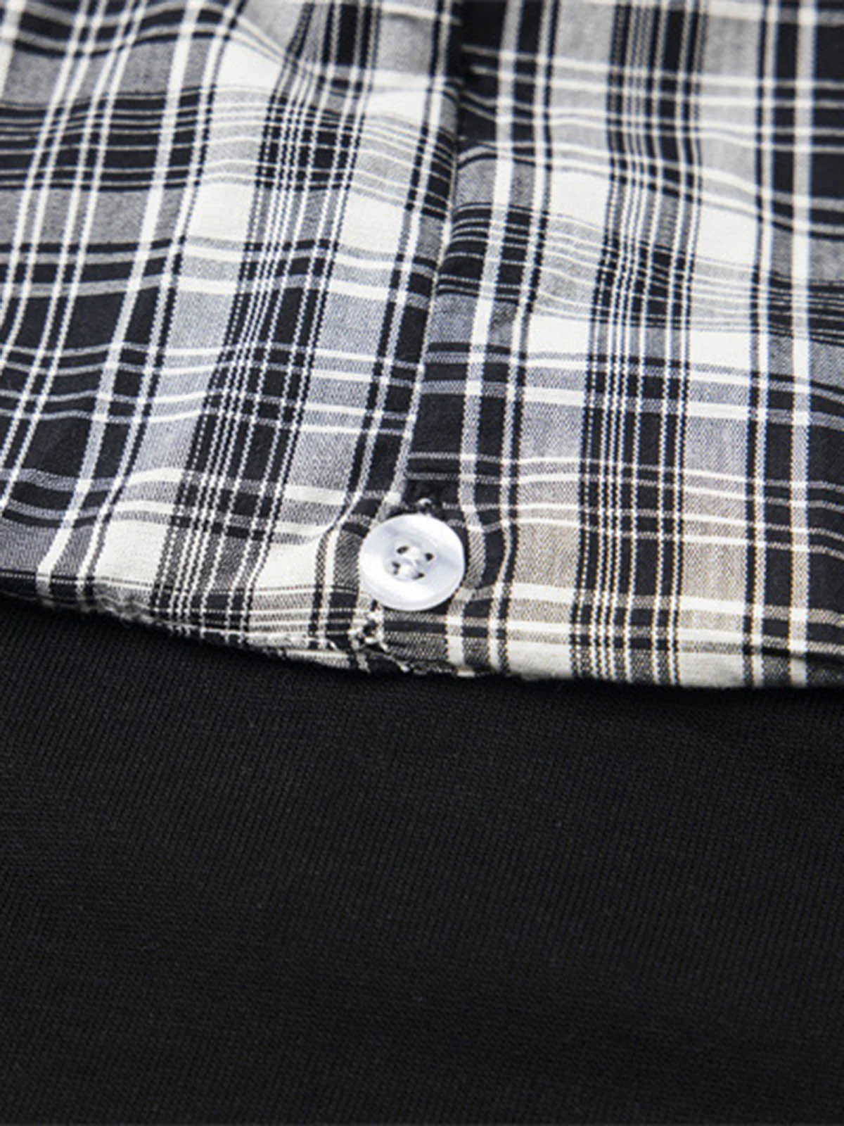 Jersey Knit Detachable Badge Hooded Plaid Cape T-Shirt - Image 11
