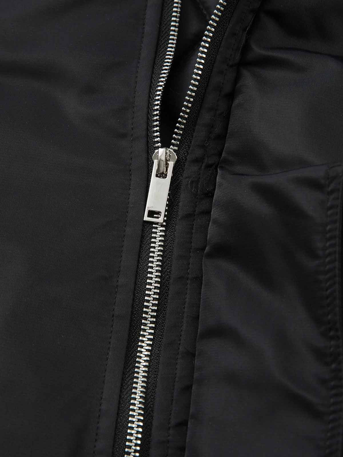Detachable Faux Fur Collar Ruched Sleeve Bomber Jacket - Image 16