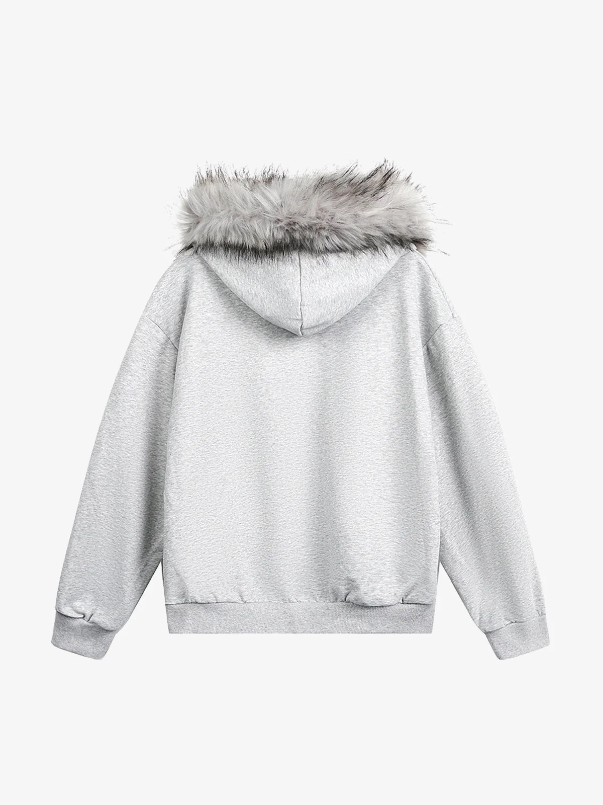 Detachable Fur Collar Printed Cardigan Half-Zip Hoodie - Image 3