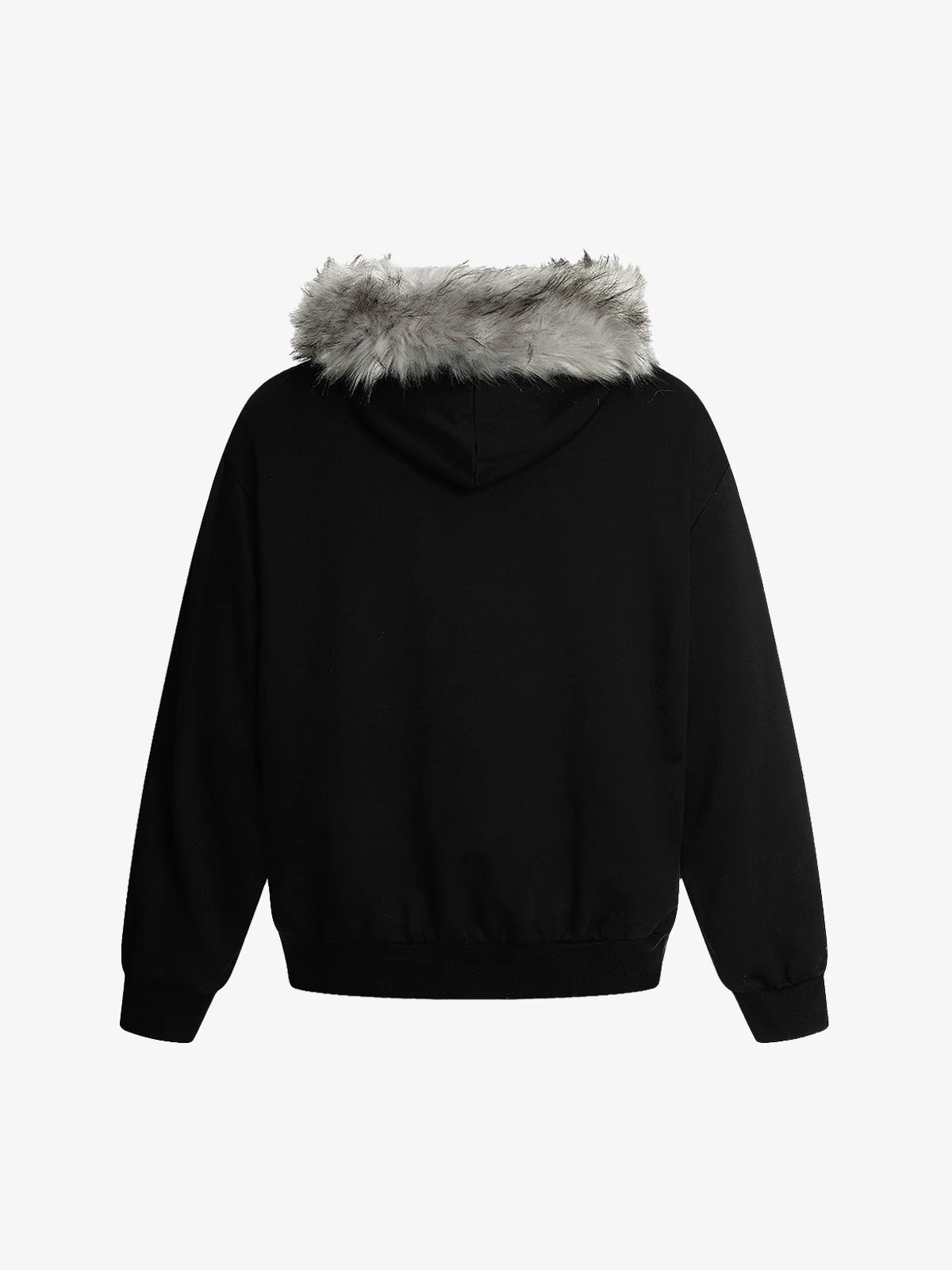 Detachable Fur Collar Printed Cardigan Half-Zip Hoodie - Image 4