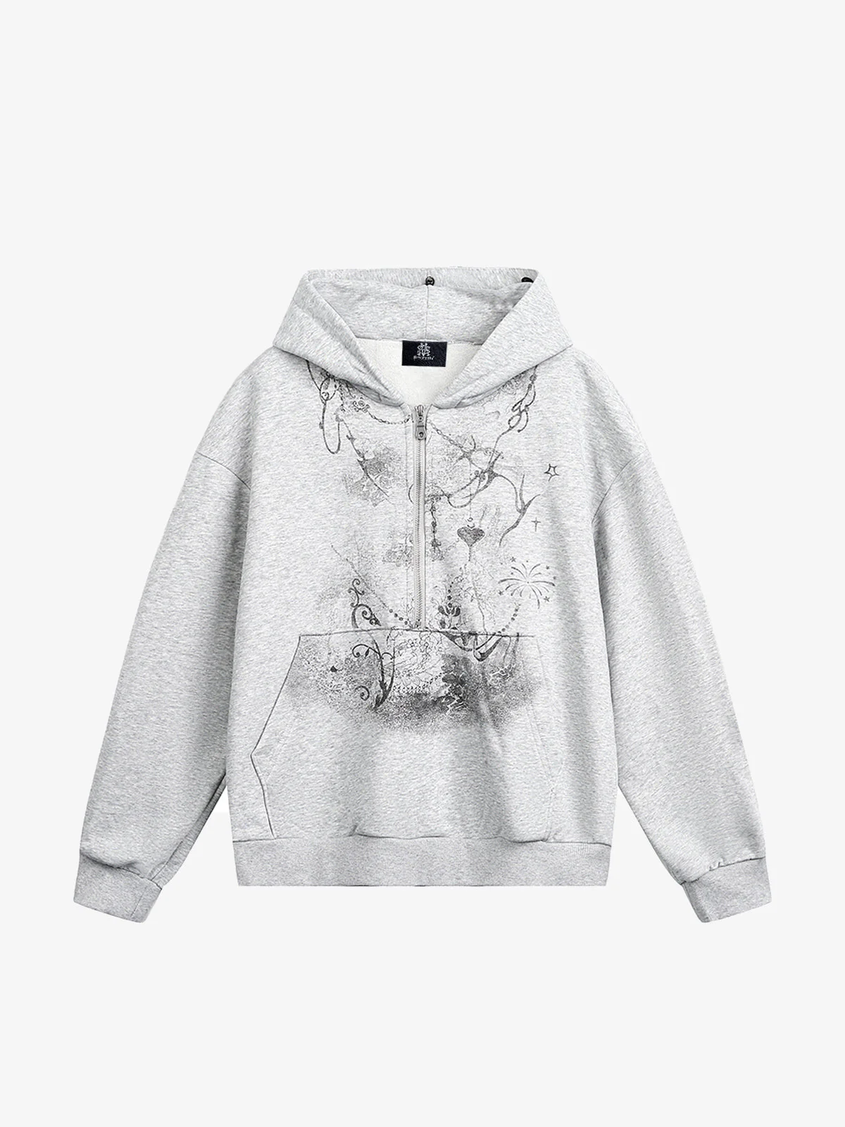 Detachable Fur Collar Printed Cardigan Half-Zip Hoodie - Image 5
