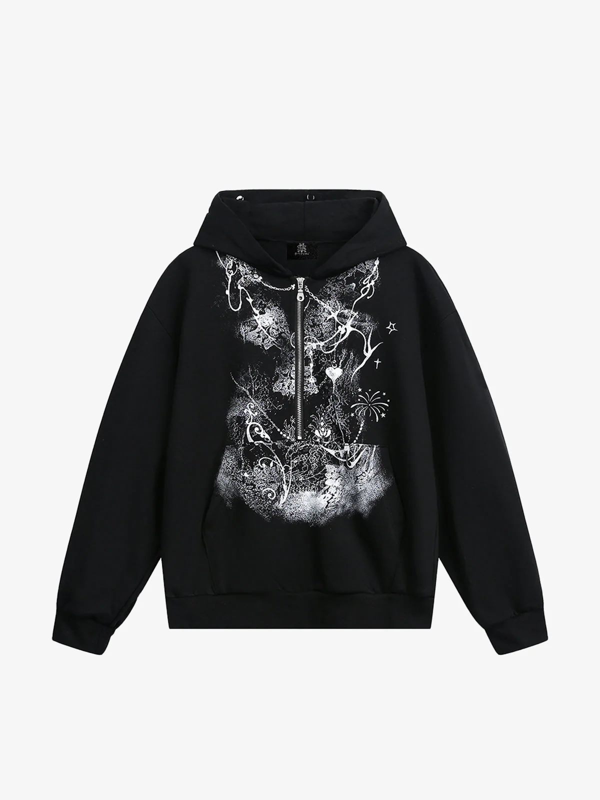 Detachable Fur Collar Printed Cardigan Half-Zip Hoodie - Image 6