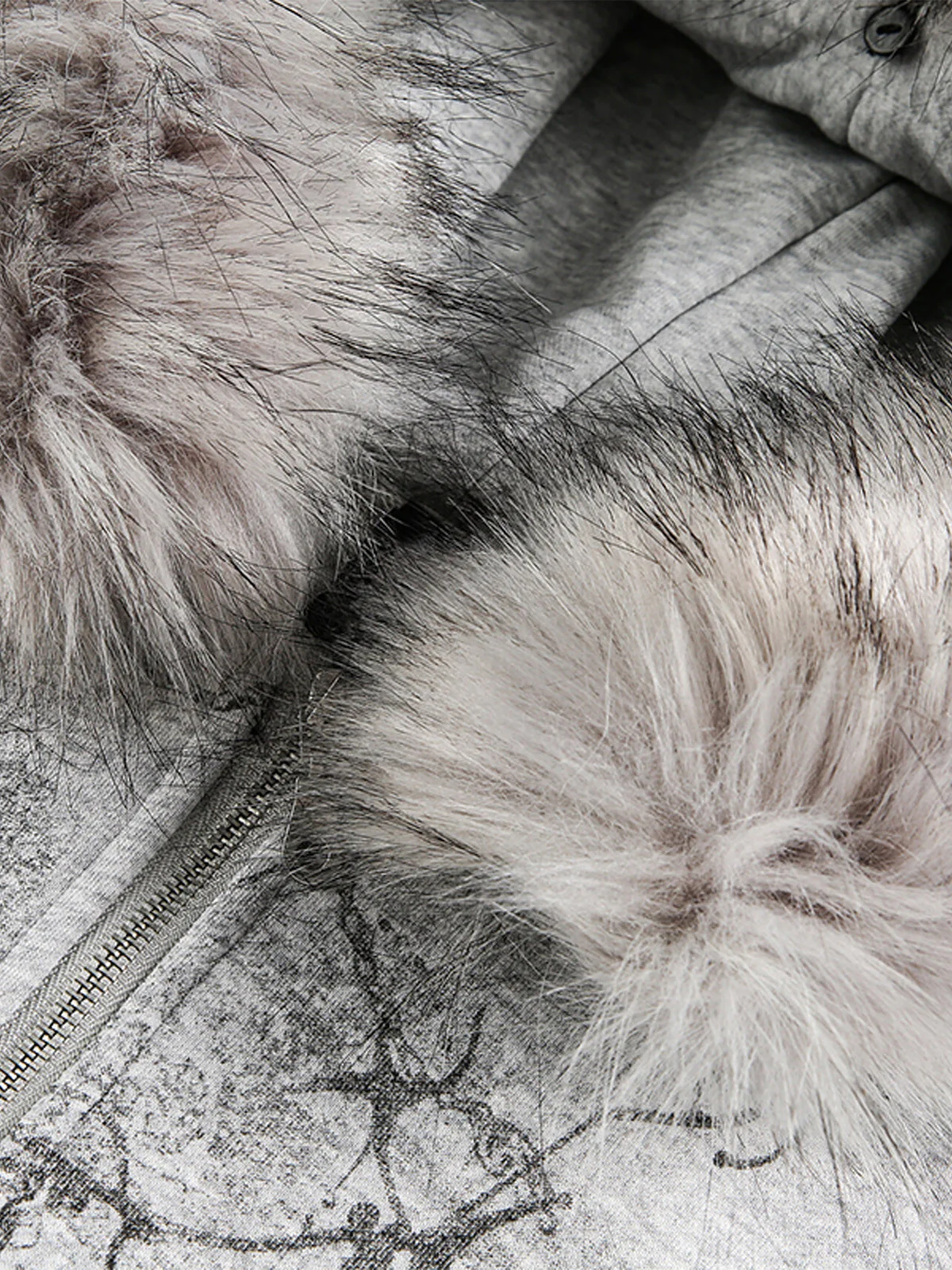 Detachable Fur Collar Printed Cardigan Half-Zip Hoodie - Image 7