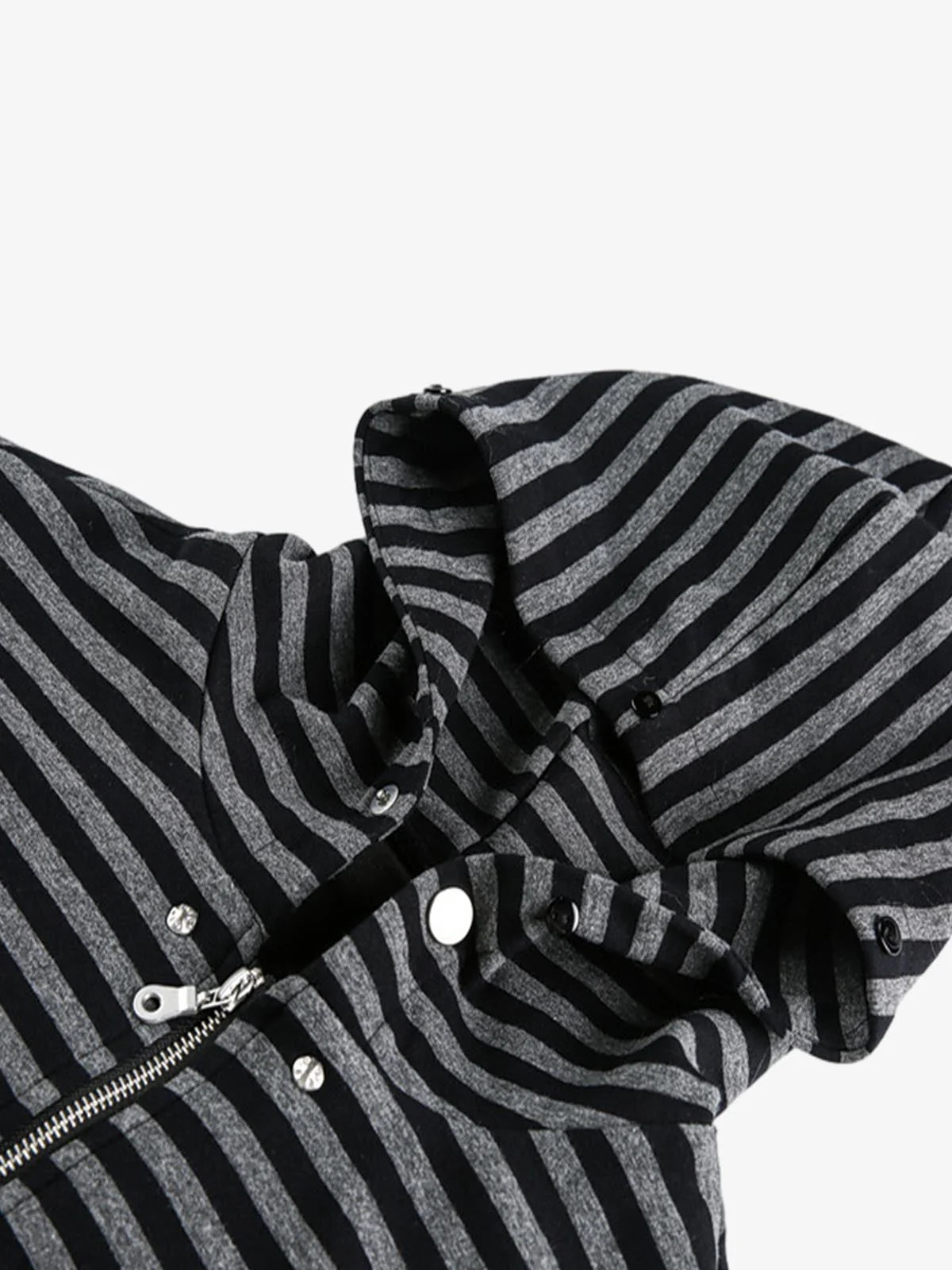 Detachable Fur Collar Striped Zip Up Hoodie - Image 2