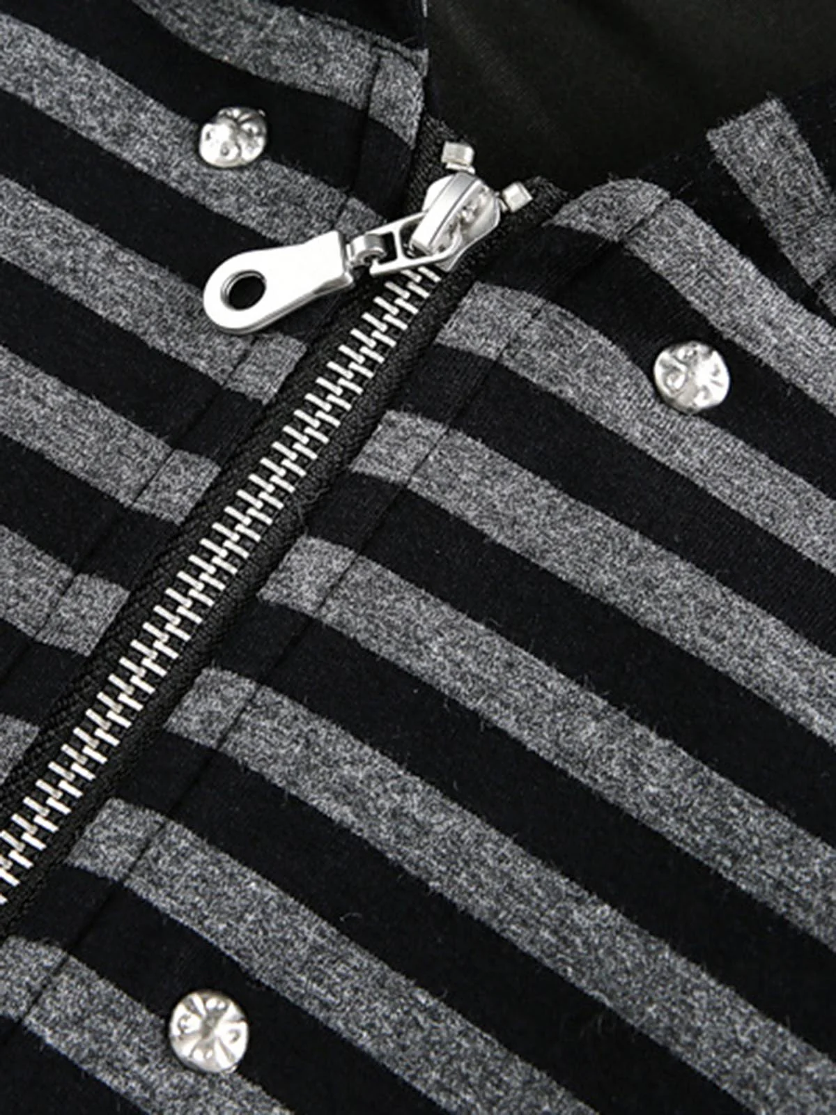 Detachable Fur Collar Striped Zip Up Hoodie - Image 3