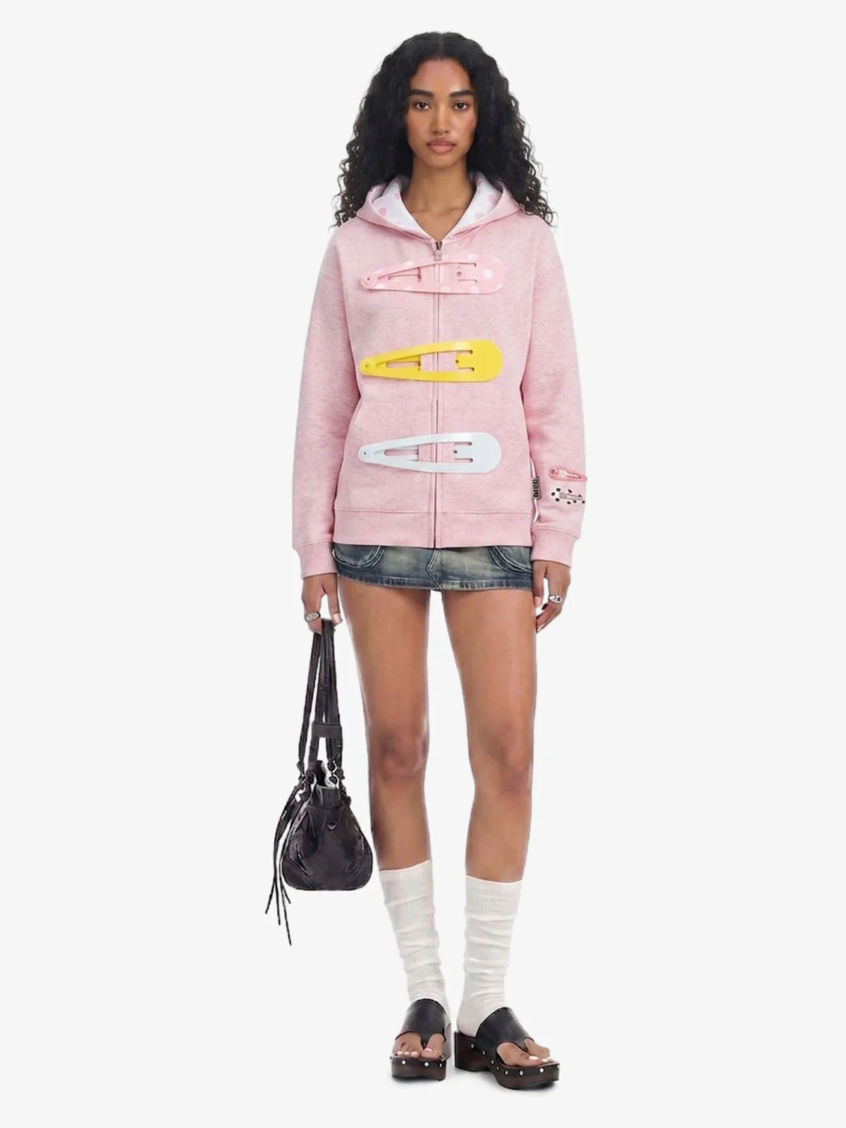Detachable Hair Clip Decoration Zip Up Hoodie - Image 9