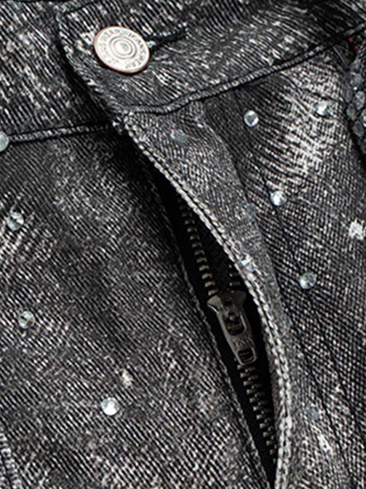 Denim Distressed Belt Diamond Decorated Jeans - Image 10