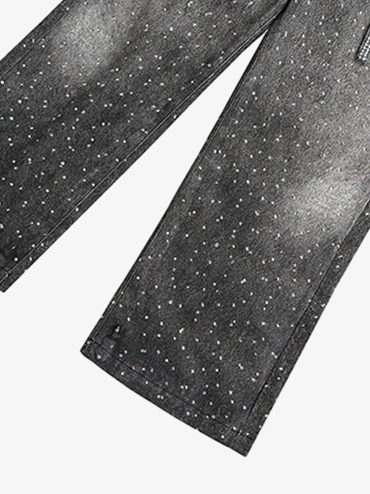 Denim Distressed Belt Diamond Decorated Jeans - Image 9