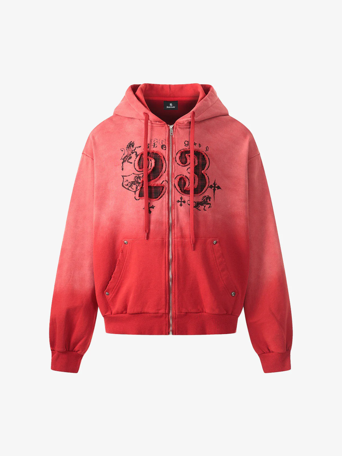 Distressed "23" Patch Zip Up Hoodie - Image 2