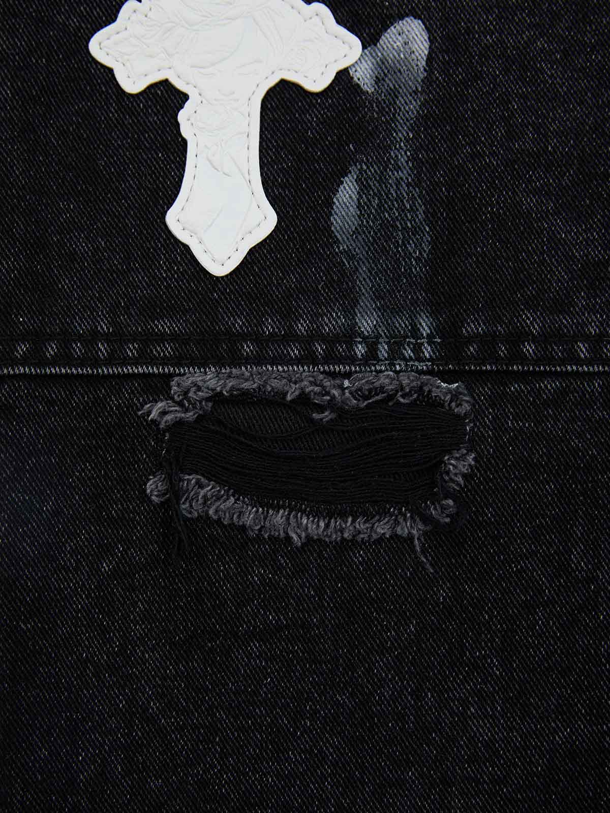 Distressed Cross Patchwork Baggy Denim Jeans - 2613 - Image 14