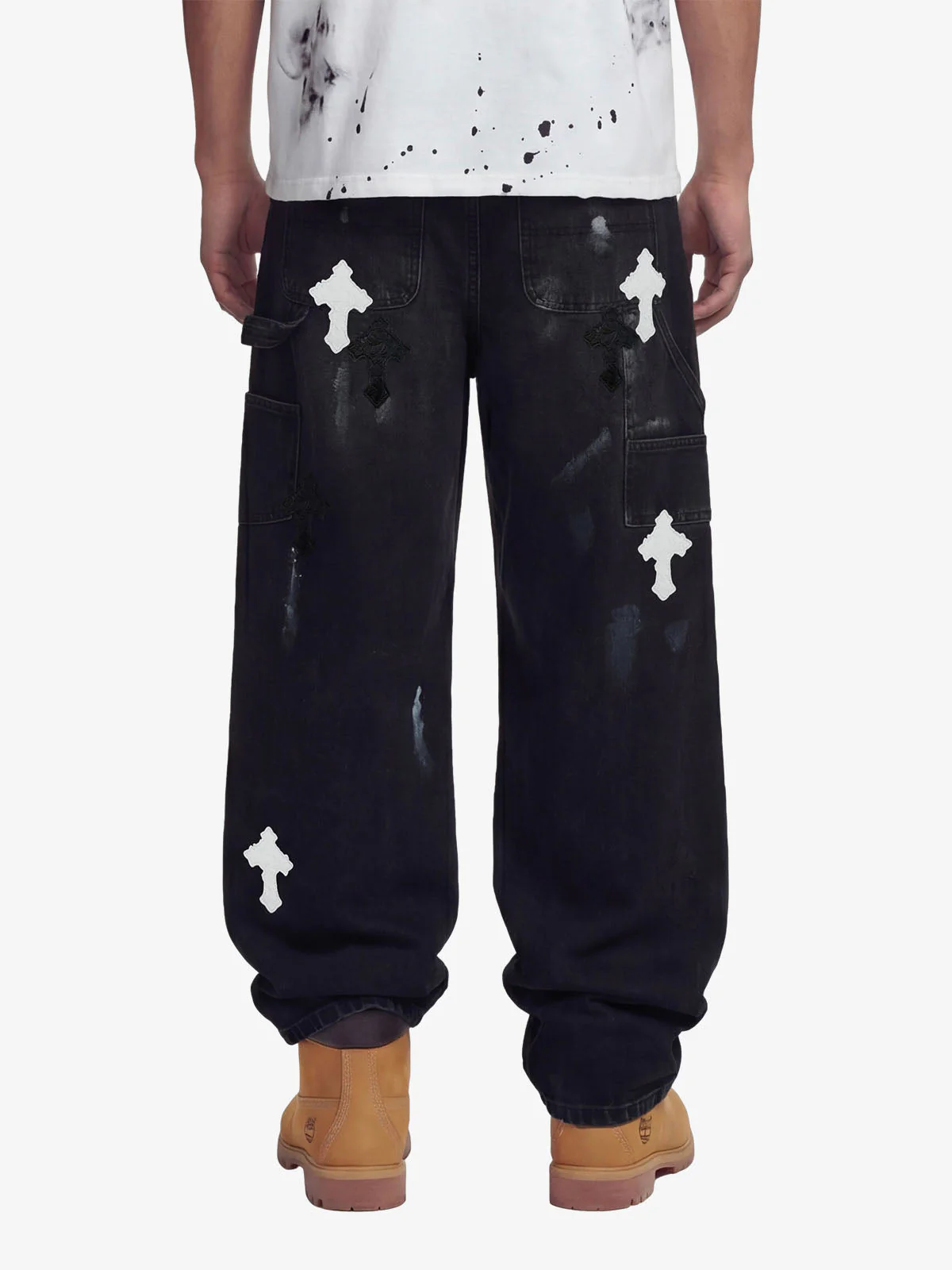 Distressed Cross Patchwork Baggy Denim Jeans - 2613 - Image 3