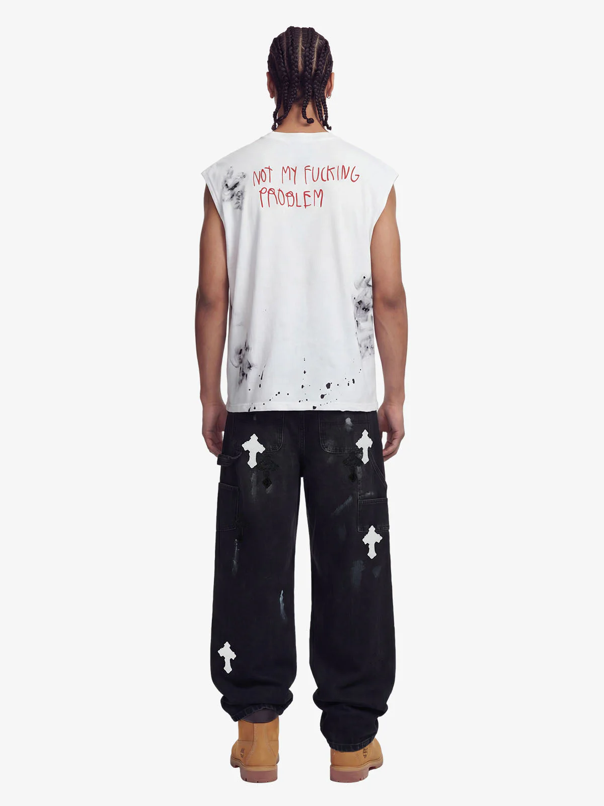 Distressed Cross Patchwork Baggy Denim Jeans - 2613 - Image 5