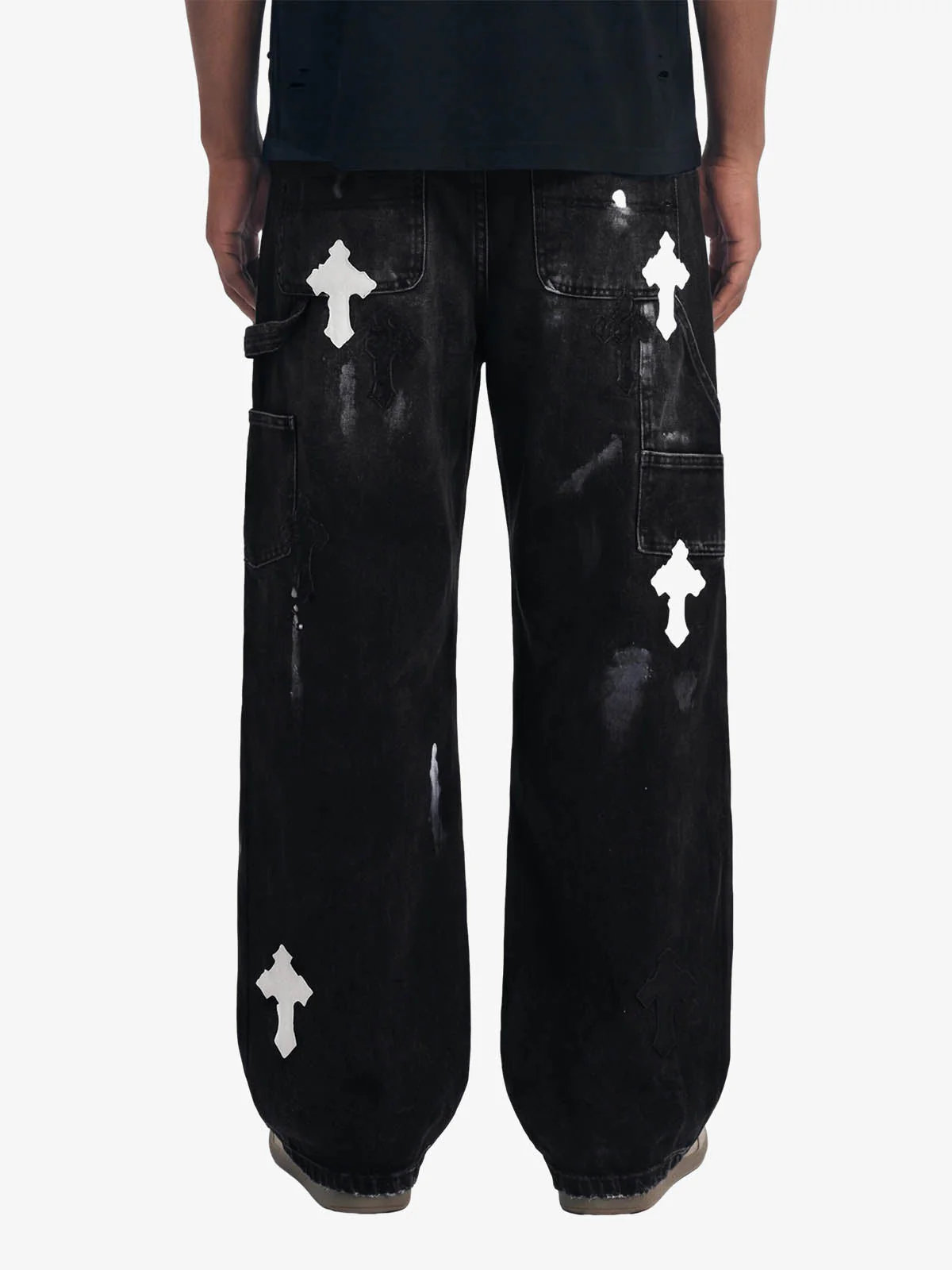 Distressed Cross Patchwork Baggy Denim Jeans - 2613 - Image 7