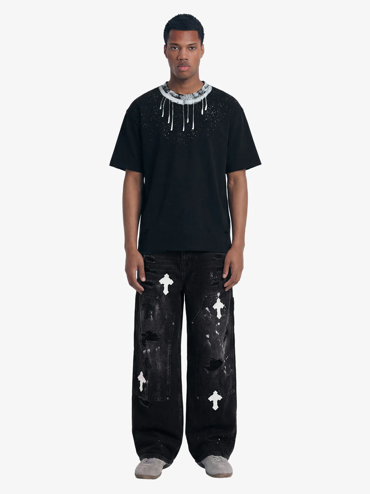 Distressed Cross Patchwork Baggy Denim Jeans - 2613 - Image 8