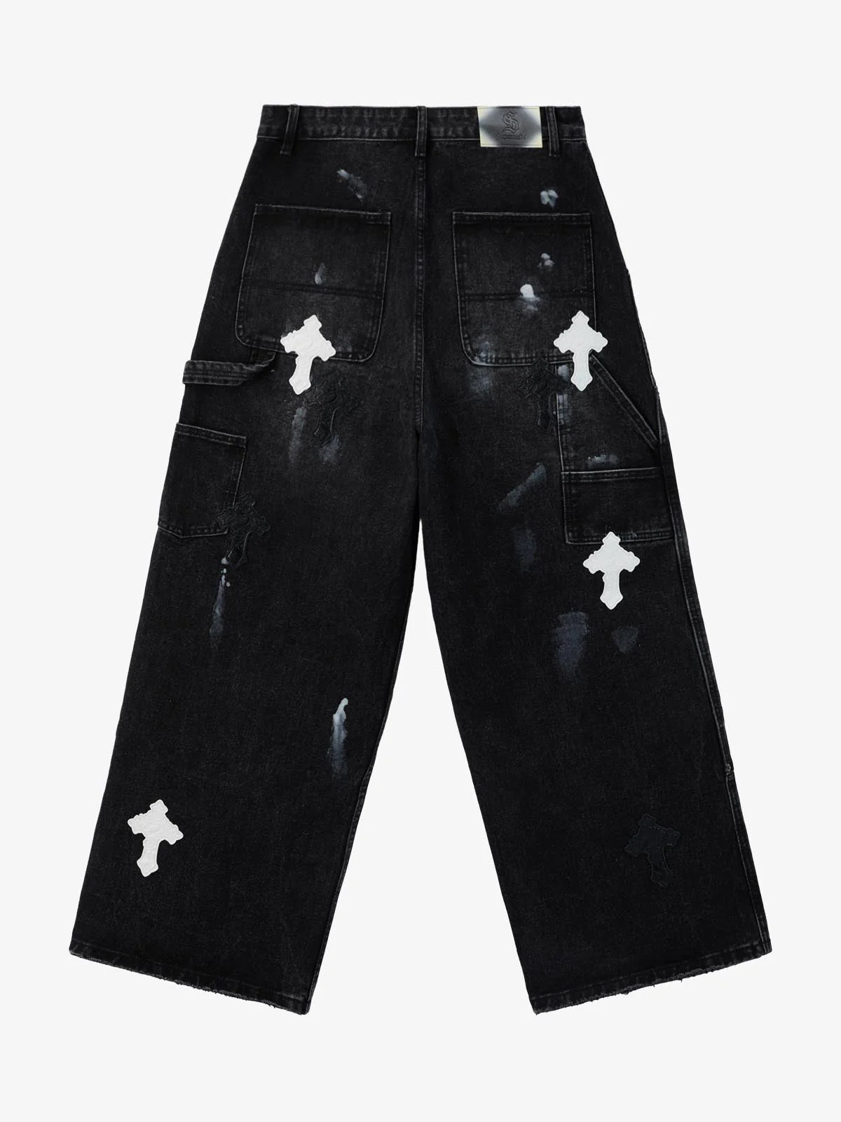 Distressed Cross Patchwork Baggy Denim Jeans - 2613 - Image 9