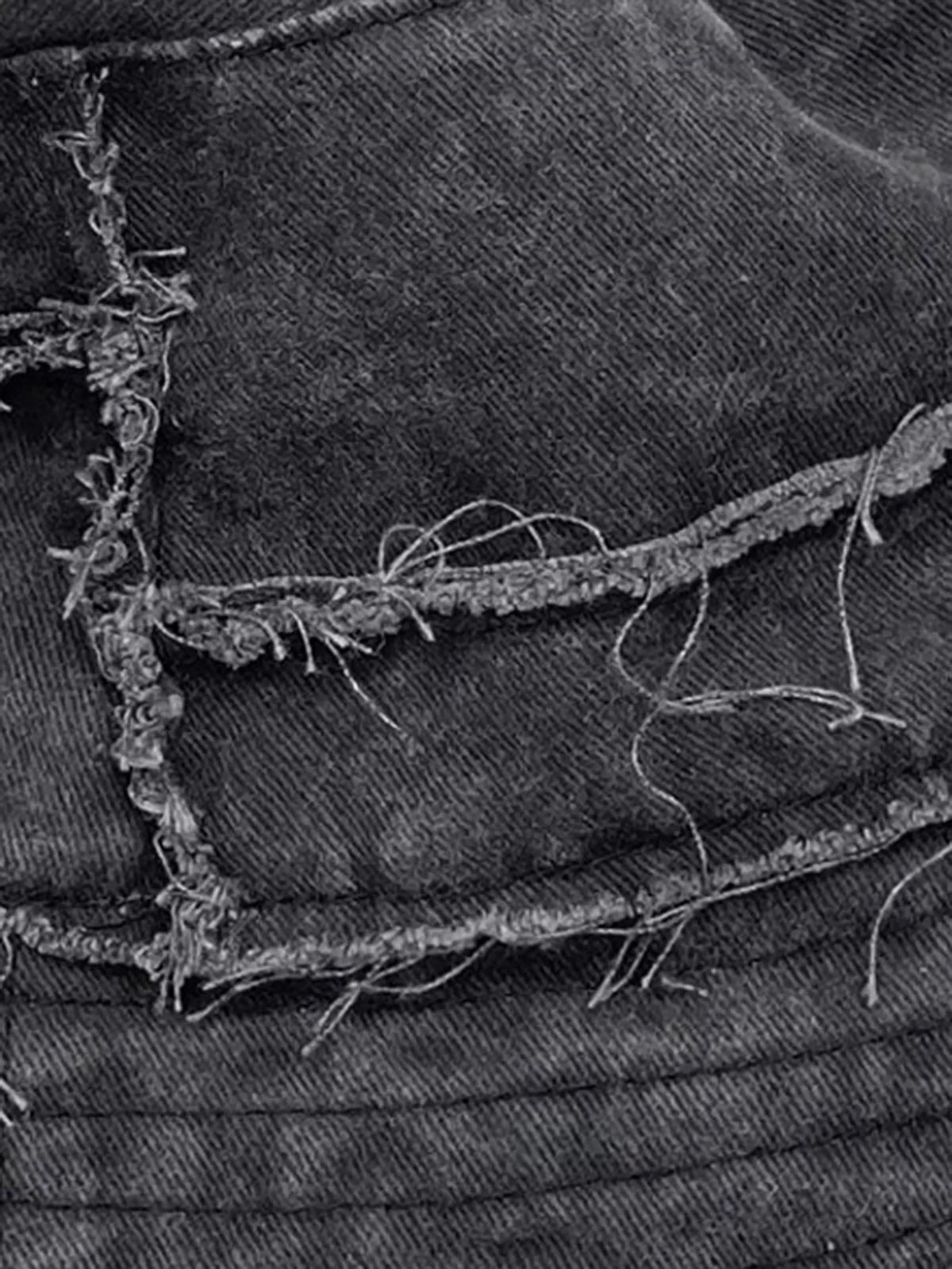 Distressed Denim Raw Edge Destroyed Bucket Hat - Image 4
