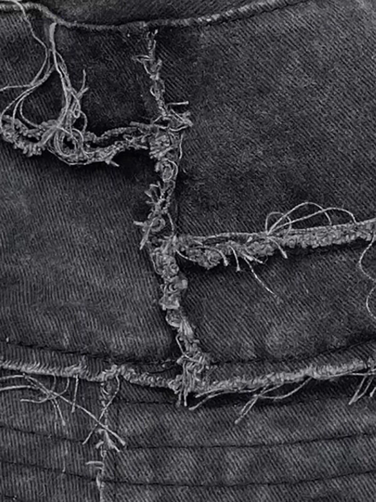 Distressed Denim Raw Edge Destroyed Bucket Hat - Image 5