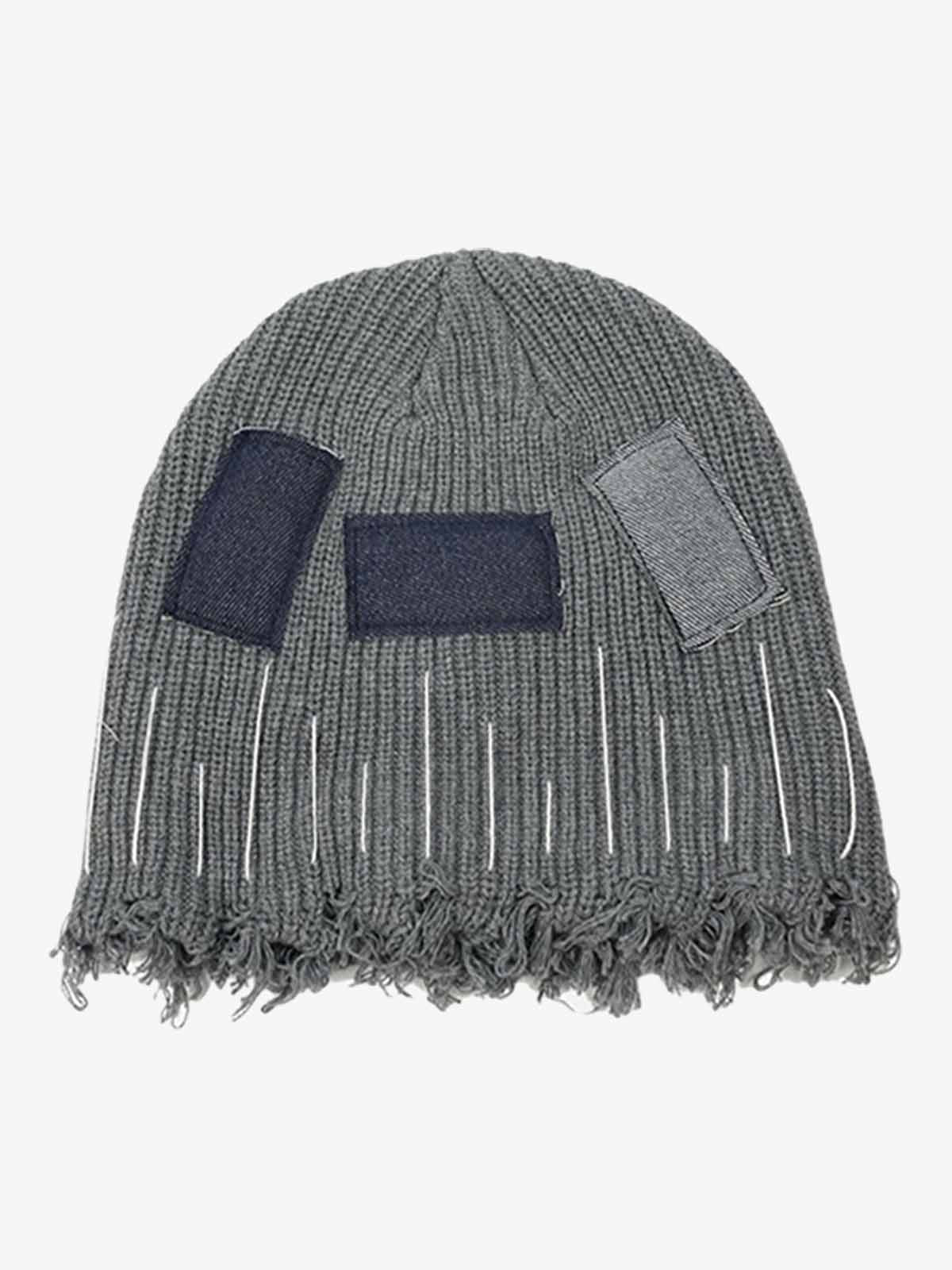Distressed Denim Patchwork Beanie - Image 10