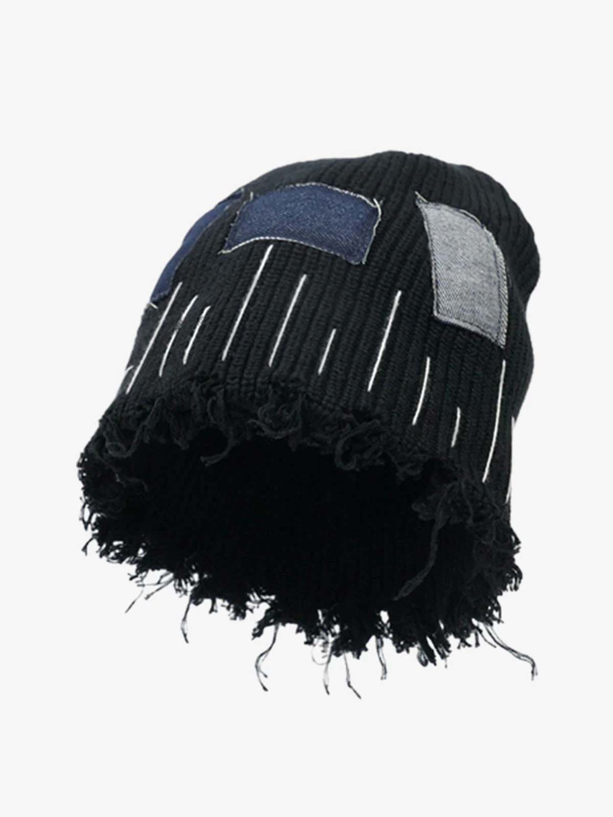 Distressed Denim Patchwork Beanie - Image 3