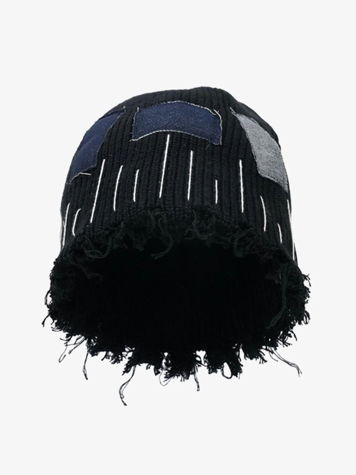 Distressed Denim Patchwork Beanie - Image 5
