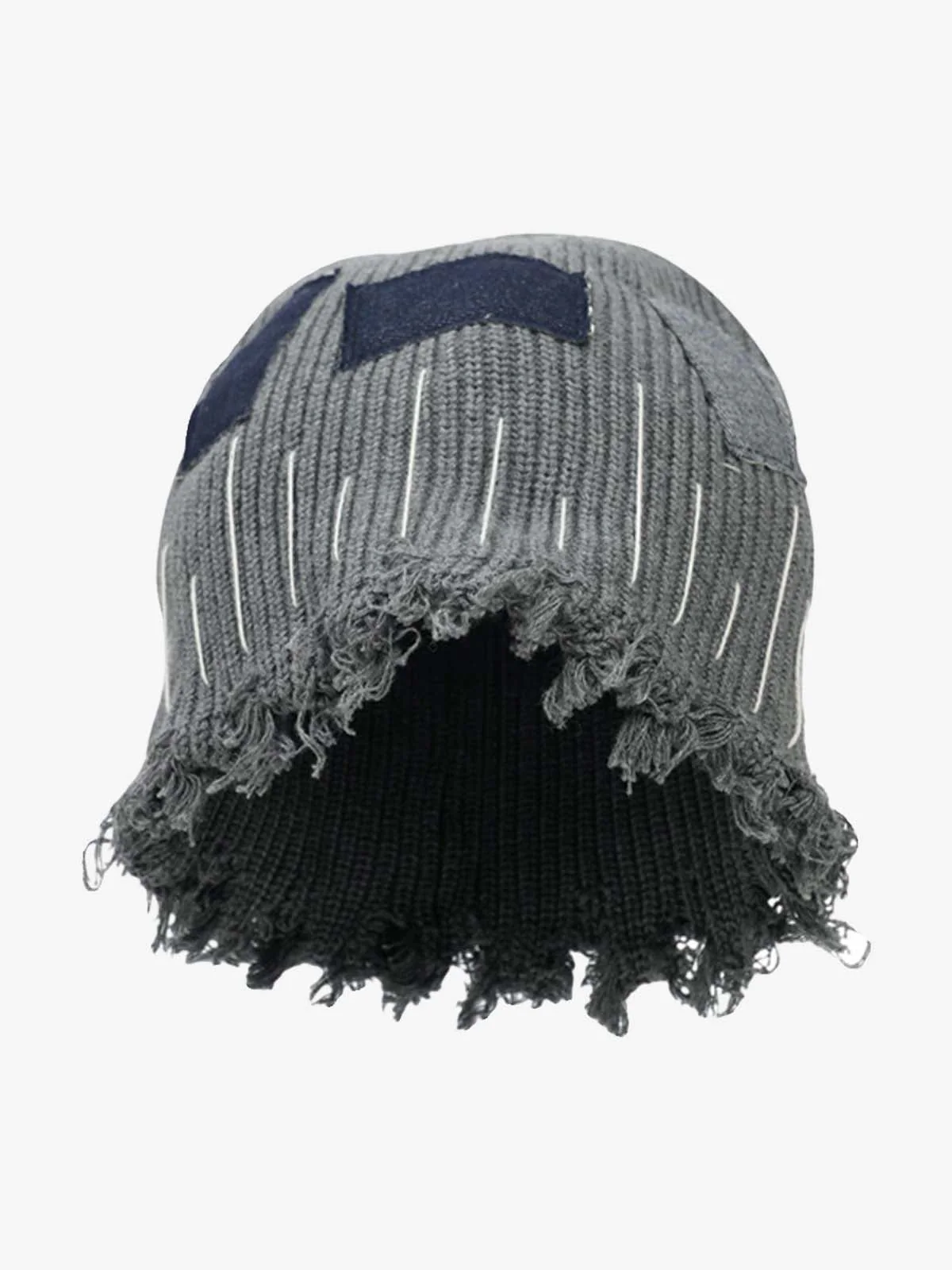 Distressed Denim Patchwork Beanie - Image 6