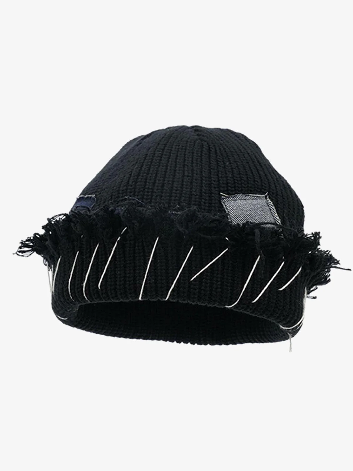 Distressed Denim Patchwork Beanie - Image 7