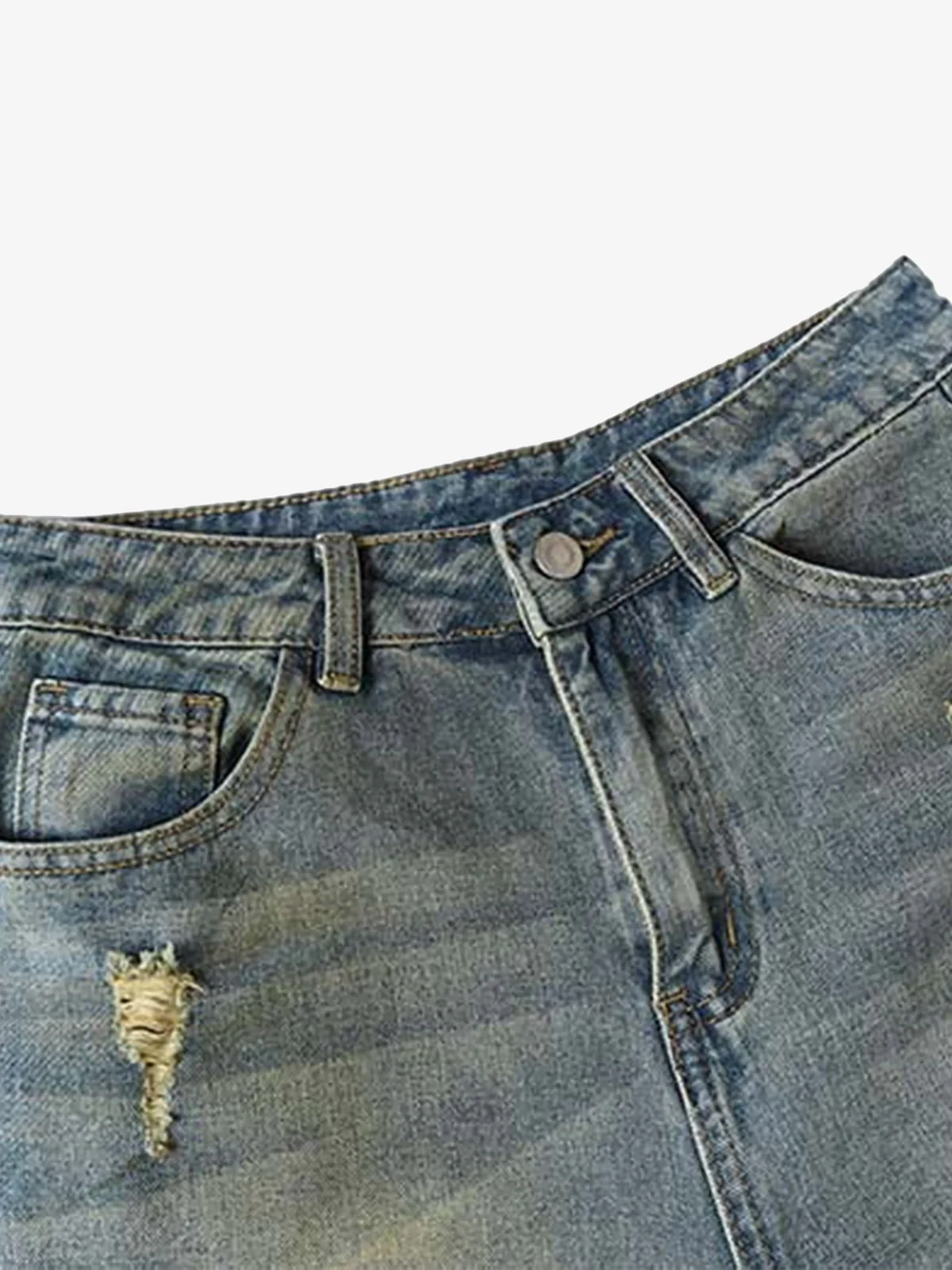 Washed Distressed Spray-Painted Ripped Jorts - Image 3